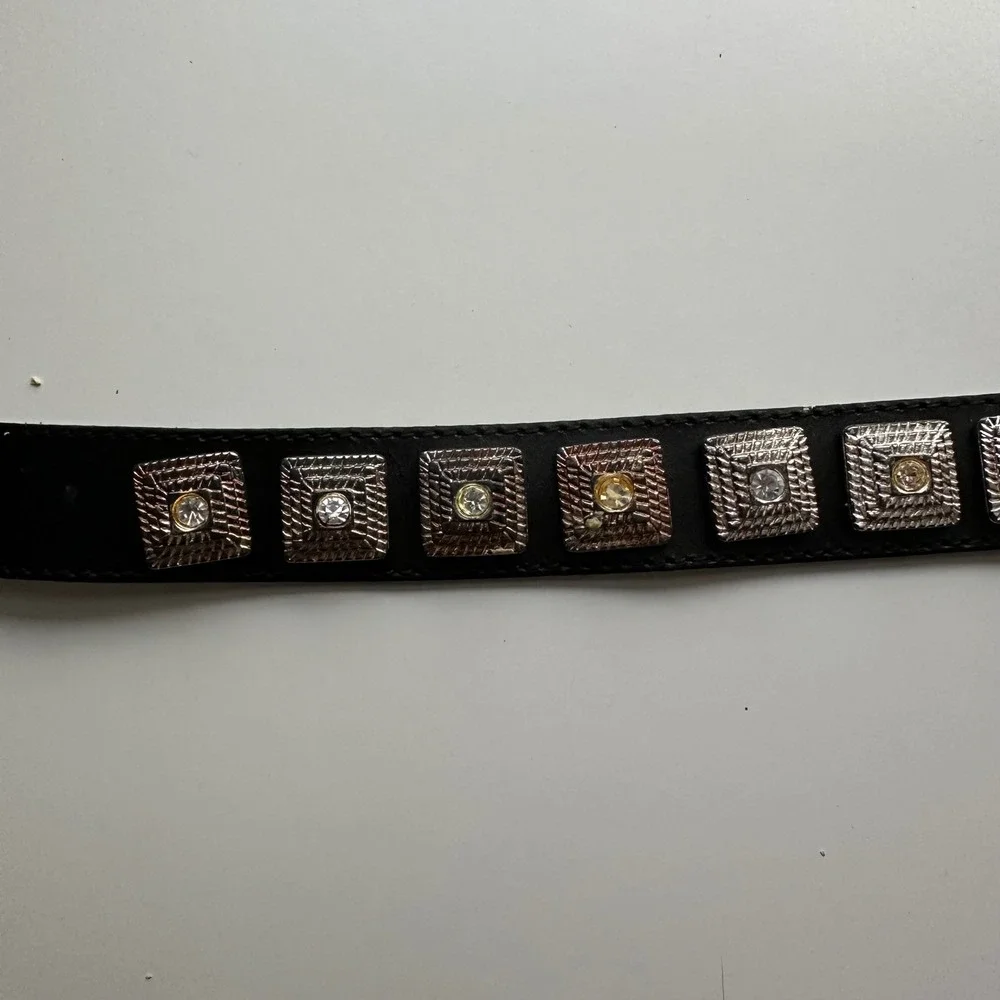 Vtg Compagnie Internationale EXPRESS Black Leather Concho Belt Made In Italy L